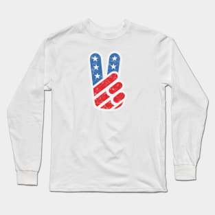 American Peace Sign (Worn Color on White) Long Sleeve T-Shirt